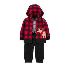 0 3 mo Carter's Child of Mine Daddy's Wild Guy 3p set Buffalo Check Jacket moose